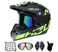MRDEAR Casco Motocross Integrale Uomo, Nero/ Rockstar, Occhiali/ Guanti/ Passamontagna/ Rete Elastica Moto, Adulto Casco Moto Cross Enduro MTB Offroad Downhill Sport,M