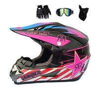 MRDEAR Motocross Casco Bambino, Nero e Rosa/ Certificazione DOT, Casco Moto Cross MTB Caschi Off Road ATV Downhill Scooter con Occhiali Maschera Guanti per Donna Uomo Adulto,L