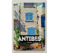 mrdeco Targa in metallo, 20 x 30 cm, curva Antibes France Old Town Travel Destination, targa decorativa in latta