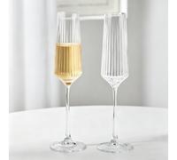 MRDLKNX Set di 2 calici da champagne in vetro a coste, trasparenti a righe verticali, per prosecco, 190 ml, spumante, mimosa, matrimoni, feste e uso quotidiano