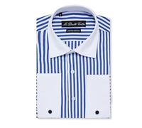 MrDoubleCollar Camicia a maniche lunghe con doppio polsino bianco gessato blu royal design italiano, Gessato Blu, L