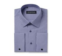 MrDoubleCollar Top Mens Wear bianco doppio polsino formale camicia slim fit include gemelli in metallo manica lunga, A righe blu., S