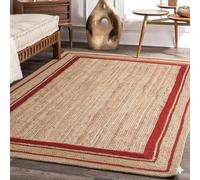 Mrida Weave Tappeto con bordo rosso intrecciato fatto a mano in iuta naturale per pavimento, tappeto da pavimento, tappeto centrale da tavolo, 3,5 m, quadrato