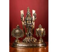Mridaya Statua Tirupati Balaji 36 CM in ottone con Sankh (Conchiglia) e Chakra, Idolo di Lord Balaji per Nuova Casa, Figurina Avatar Signore Vishnu, Shri Venkateswara per Home Temple Pooja