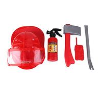 Mrisata 5 Pezzi Bambini Pompiere Costume da Vigile del Fuoco Gioco di Ruolo Giocattoli Cosplay Kit con Casco Estintore Citofono Ascia Chiave per Bambini Gioco di Ruolo di Fi