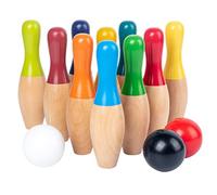 Mrisata Giochi di Bowling su Prato Set da Gioco di Birilli da Cortile in Legno con 10 Birilli 3 Palline e Borsa a Rete per Bambini Adulti Divertimento All'aperto al Coperto Attivi