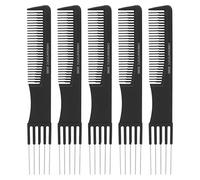 Mrisata Pettini per Cotonatura in Carbonio con Punta in Metallo, Pettine per Capelli Parrucchiere a 5 Pin per Pettinatura Sulla Schiena per Parrucchiere per Acconciature Donna con