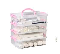Mrisata Scatola Portaoggetti Impilabile, Organizer da Tavolo Dal Design Multistrato in Materiale Premium con Coperchio per i Giocattoli dei Blocchi di Ufficio della Camera da Letto (Rosa)