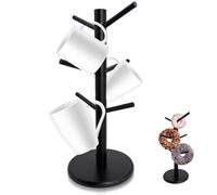 Mritrit Albero Porta Tazze con 6 Ganci, Porta Tazzine da Caffè Salvaspazio Verticale, Portabicchieri Caffe in Bambù-Legno, Porta Tazze da Appoggio, Supporto per Impilare Tazza e Tazzina (Nero)
