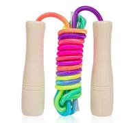 Mritrit Corda per saltare per bambini regolabile con manico in legno per regali di inizio della scuola, per ragazze 4, 5, 6, 7, 8, 9, 10 anni, 250 cm, corda arcobaleno per fitness, allenamento