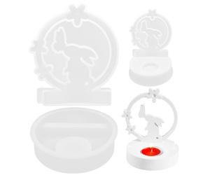 Mritrit Stampo per Candele in Silicone con Base, Stampo Silicone Candela Animaletti 3D Coniglio di Pasqua, Stampi Cioccolatini Torta di Natale