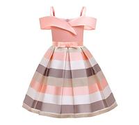 Mrkeung Ragazze Abiti A Strisce Abito Una Spalla Abito Formale Abito di Compleanno (Rosa 150)