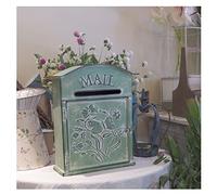 MRKU Cassetta Postale da Parete Verde Ispirata al Vintage - Design retrò, Grande palo Decorativo con Rilievo 3D - 26,5x10x31,5 cm