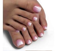 Mrltau 24 PCS unghie piedi adesive, unghie piedi lucide copertura totale, Square Toe Nail, unghie piedi adesive, set di tips per unghie, press on toe nails French