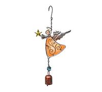 MrMrKura Campanello a vento in metallo a forma di angelo, decorazione da appendere, campanellino decorativo a forma di angelo con ala, regalo per casa, giardino, artigianato (Giallo)