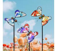 MrMrKura Set di 3 decorazioni da giardino a forma di farfalla, 50,8 cm, in metallo colorato, paletti decorativi da giardino che si illuminano al buio, decorazione da giardino per esterni, prato