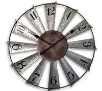 Mrocioa Orologio da parete in metallo invecchiato con mulino a vento da 61 cm, stile rustico, grande, decorativo, decorazione per casale, senza ticchettio, funzionamento a batteria