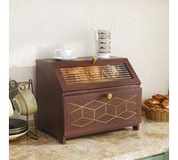 MROJISC Contenitore per pane in legno, a 2 ripiani, grande con finestra trasparente, per cucina, piano di lavoro, conservazione degli alimenti (marrone)