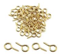 MroMax 100 viti autofilettanti da 1,7 cm, color oro, placcati in rame, ganci da soffitto, ganci per tazze, ganci per piante, ganci a occhiello con estremità aperta, per casa, ufficio e posto di lavoro