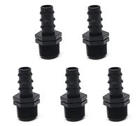MroMax 5 raccordi per irrigazione a goccia da 1/2 "maschio filettato connettori per tubi spinato raccordo esterno per giardino prato impianto di irrigazione agricola plastica nera, lunghezza 5,2 cm