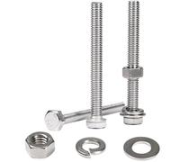 MroMax 5 set di bulloni a testa esagonale, dadi, rondelle piatte e rondelle di bloccaggio a molla, completamente filettati, in acciaio inox 18-8 (304), finitura lucida