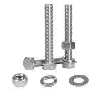 MroMax 6 set di bulloni a testa esagonale da 3/8-16 x 2-1/2", dadi, rondella piatta e rondelle di bloccaggio a molla, completamente filettati, in acciaio inox 18-8 (304), finitura lucida