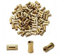 MroMax - Confezione da 100 dadi filettati M4 x 10 mm L x 5 mm OD femmina in ottone