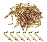MroMax Ganci a vite in oro da 2,5 cm, a forma di L, in acciaio al carbonio, 1 forma ad angolo retto, placcati in ottone, 7 forme, ganci a vite autofilettanti, per casa, posto di lavoro, ufficio