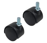 MroMax Ruote girevoli da 1,4 cm, in plastica a 360 gradi, 8 mm x 15 mm, con stelo filettato, doppia ruota, 37 mm, per sedia da ufficio, ripiano per materie prime, colore nero, senza freno, 4 pezzi