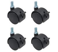 MroMax Ruote girevoli da 1,5 pollici in plastica a 360 gradi, 8 mm x 15 mm, con gambo filettato a doppia ruota, 40 mm, per sedia da ufficio e ripiano per prodotti con freno, 4 pezzi