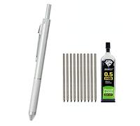 MROOFUL Penna a sfera retrattile 4 in 1 in metallo multicolore da 0,7 mm, con 3 ricariche per penna a sfera a sfera colorata + 1 mina in metallo, set con sensore di gravità (argento)