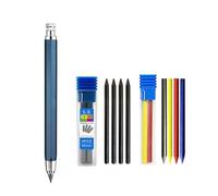 MROOFUL Set di matite meccaniche in metallo da 5,6 mm con mina a 4 colori 6+Nero (2B/4B/6B/8B) per marcature di carpentiere, disegno ingegneristico, schizzo tecnico, scrittura automatica (Blu)