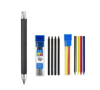 MROOFUL Set di matite meccaniche in metallo da 5,6 mm con mina a 4 colori + mina nera (2B/4B/6B/8B) per falegnami, marcatura, ingegnere, disegno, ingegnere, schizzi, scrittura, matita automatica (nero