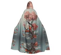 MROWYC Elegante mantello con cappuccio con stampa uccellino rosa sull'albero, per feste, carnevale, cosplay