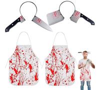 Mrracxy Horror - Set di accessori per costume da donna, coltello nella testa, cerchietto per capelli + grembiule da macellaio per Halloween Carnevale