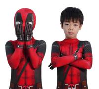 MRRTIME 2024 Costume da Halloween per Eroi, Costume da Cosplay, Tuta intera in 3D con Stampa e Copricapo per Bambini, Costume da Deadpool, 10-12 (Bambini, Rosso, 130 cm)