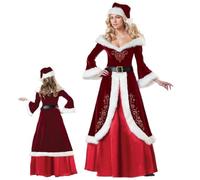 Mrs Claus Costume Donne adulte, 3 pezzi/set Mrs Claus Abito con cappello, cintura, gonna, costume da Babbo Natale per festa di Natale, cosplay, compleanno, spettacolo scolastico, l Santa