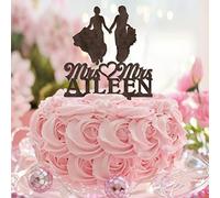 Mrs & Mrs Cake Topper personalizzato Coppia Nomi Est Date Paese Due Spose Topper per torta nuziale Silhouette 2 Donne Decorazioni per torta nuziale Lesbiche Regali di fidanzamento in legno