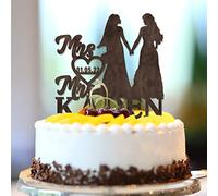 Mrs & Mrs Lesbian Wedding Cake Topper Nome personalizzato Est Date Romantico Due Spose Cake Topper Silhouette Lesbiche LGBTQ Forniture per feste di nozze Regali Coppia Lesbica Marrone Legno 15,2 cm