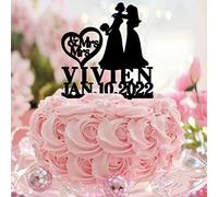 Mrs & Mrs Wedding Cake Topper Acrilico Nero Silhouette Romantica Sposa E Sposa Topper per torta LGBT Bomboniere per feste di nozze Personalizza Nome Data Matrimonio Regali di coppia lesbica