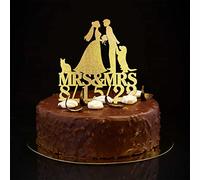 Mrs & Mrs Wedding Cake Toppers Personalizza nomi di coppia Est Date con cane gatto romanticismo Due spose Cake Topper Silhouette 2 Donne Matrimonio Fidanzamento Party Decor Lesbiche Coppia Regali