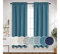 Mrs.Naturall, tende di lino per camera da letto, 2 pannelli con tasca per asta, semitrasparente, decorazione nautica, per cucina, sala da pranzo, 132 cm x 160 cm di lunghezza, verde acqua