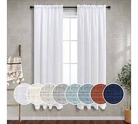 Mrs.Naturall, tende di puro lino per finestre, set di 2 pannelli con tasca per asta, filtraggio della luce, semi velate, per camera da letto, soggiorno, stile bohémien, 96 cm x 160 cm (l x l), bianco