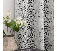 Mrs.Naturall Tende lunghe con motivo damascato per soggiorno, 132 x 183 cm, colore: nero