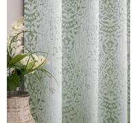 Mrs.Naturall Tende verdi salvia lunghe 160 cm per camera da letto, set di 2 pannelli con occhielli damascati e medaglioni, tende oscuranti per soggiorno, 132 x 160 cm di lunghezza