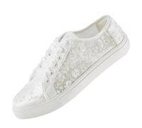 Mrs White 883-10 Sneakers Sposa Donna Pizzo Ricamo Floreale Scarpe Matrimonio Basse Comode Scarpe Sposa con Lacci Nastro Colore AvorioFormato 36 EU