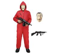 Mrsclaus Costume da casa di denaro, da uomo e da donna, rosso, tuta con maschera, costumi di carnevale, coppie, adulti, gruppi partner, costume per carnevale, Halloween, feste, XL