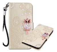 MRSTER Custodia per Samsung Galaxy A40 - Custodia Flip Premium Protettiva Portafoglio PU Pelle con Owl di Diamante Case Cover per Samsung Galaxy A40. Owl Gold