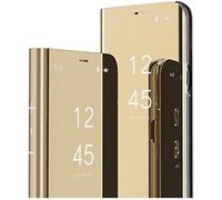 MRSTER OPPO A16 Cover, Mirror Clear View Standing Cover Full Body Protettiva Specchio Flip Custodia per OPPO A16. Mirror: Gold