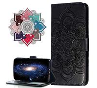 MRSTER Samsung Galaxy J6 2018 Custodia Flip, Goffratura Design Case in PU Pelle Internamente Silicone TPU Cover Portafoglio Cover Premium Custodia per Samsung Galaxy J6 2018. LD Mandala Black